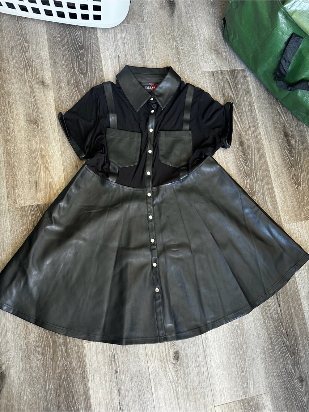 Killstar Black Faux Leather Button-Front Skirt Day of Detriment Dress